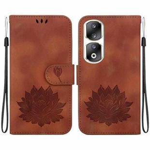 For Honor 90 Pro Lotus Embossed Leather Phone Case(Brown)