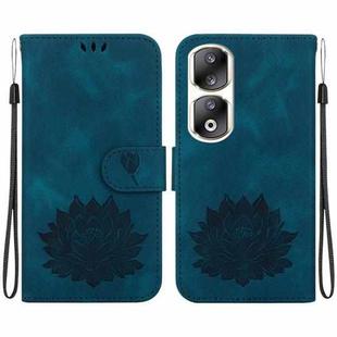 For Honor 90 Pro Lotus Embossed Leather Phone Case(Dark Blue)