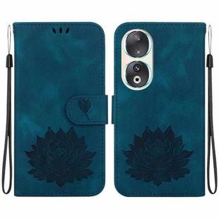 For Honor 90 Lotus Embossed Leather Phone Case(Dark Blue)