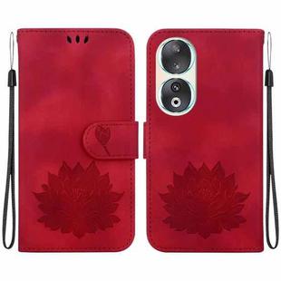 For Honor 90 Lotus Embossed Leather Phone Case(Red)