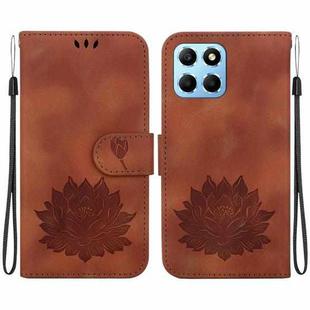 For Honor X8 5G Lotus Embossed Leather Phone Case(Brown)
