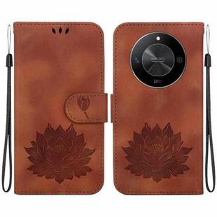 For Honor X9b / Magic6 Lite Lotus Embossed Leather Phone Case(Brown)