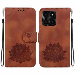 For Honor X6a Lotus Embossed Leather Phone Case(Brown)