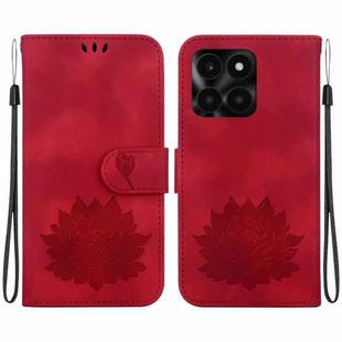 For Honor X6a Lotus Embossed Leather Phone Case(Red)