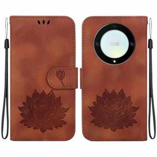 For Honor X9a Lotus Embossed Leather Phone Case(Brown)
