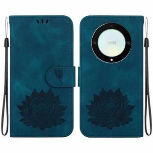 For Honor X9a Lotus Embossed Leather Phone Case(Dark Blue)