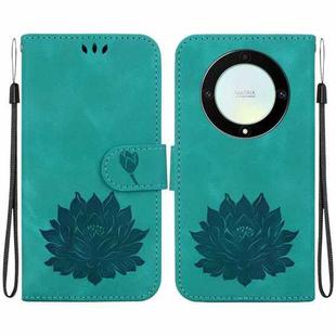 For Honor X9a Lotus Embossed Leather Phone Case(Green)