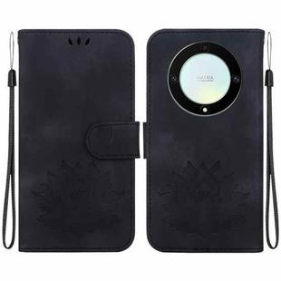 For Honor X9a Lotus Embossed Leather Phone Case(Black)