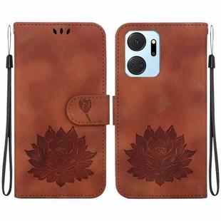 For Honor X7a Lotus Embossed Leather Phone Case(Brown)