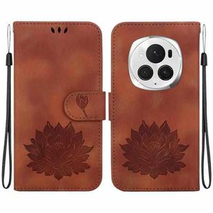 For Honor Magic6 Pro Lotus Embossed Leather Phone Case(Brown)