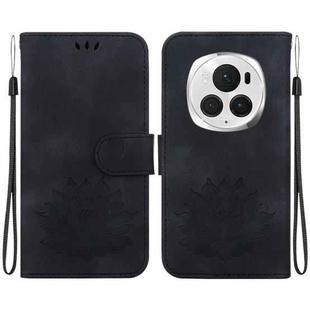 For Honor Magic6 Pro Lotus Embossed Leather Phone Case(Black)