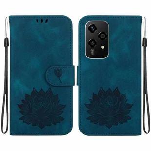 For Honor 200 Lite Global Lotus Embossed Leather Phone Case(Dark Blue)