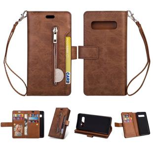 For Samsung Galaxy S10 Multifunctional Zipper Horizontal Flip Leather Case with Holder & Wallet & 9 Card Slots & Lanyard(Brown)