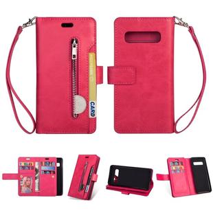 For Samsung Galaxy S10 Multifunctional Zipper Horizontal Flip Leather Case with Holder & Wallet & 9 Card Slots & Lanyard(Rose Red)