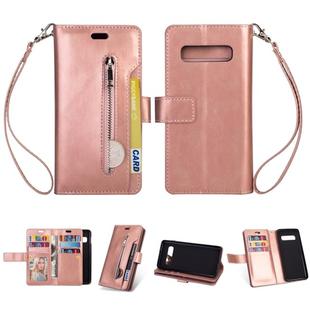 For Samsung Galaxy S10 Multifunctional Zipper Horizontal Flip Leather Case with Holder & Wallet & 9 Card Slots & Lanyard(Rose Gold)