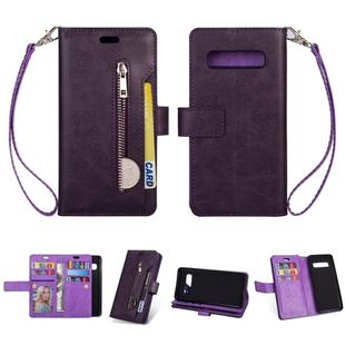 Samsung Galaxy S10+ Multifunctional Zipper Horizontal Flip Leather Case with Holder & Wallet & 9 Card Slots & Lanyard(Purple)