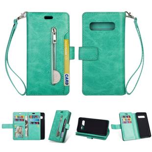 Samsung Galaxy S10+ Multifunctional Zipper Horizontal Flip Leather Case with Holder & Wallet & 9 Card Slots & Lanyard(Mint Green)