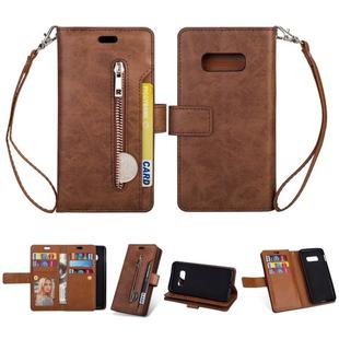 For Samsung Galaxy S10e Multifunctional Zipper Horizontal Flip Leather Case with Holder & Wallet & 9 Card Slots & Lanyard(Brown)
