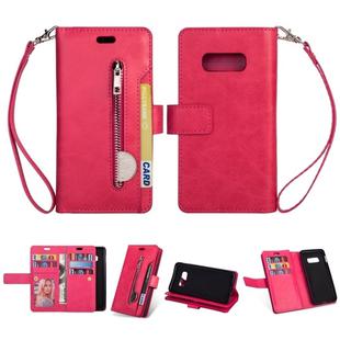 For Samsung Galaxy S10e Multifunctional Zipper Horizontal Flip Leather Case with Holder & Wallet & 9 Card Slots & Lanyard(Rose Red)