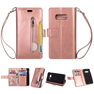 For Samsung Galaxy S10e Multifunctional Zipper Horizontal Flip Leather Case with Holder & Wallet & 9 Card Slots & Lanyard(Rose Gold)