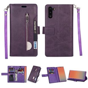 For Samsung Galaxy Note10 Multifunctional Zipper Horizontal Flip Leather Case with Holder & Wallet & 9 Card Slots & Lanyard(Purple)