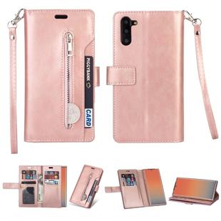 For Samsung Galaxy Note10 Multifunctional Zipper Horizontal Flip Leather Case with Holder & Wallet & 9 Card Slots & Lanyard(Rose Gold)
