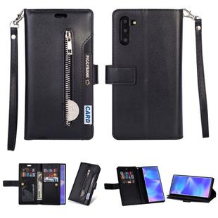 For Samsung Galaxy Note10+ Multifunctional Zipper Horizontal Flip Leather Case with Holder & Wallet & 9 Card Slots & Lanyard(Black)