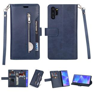 For Samsung Galaxy Note10+ Multifunctional Zipper Horizontal Flip Leather Case with Holder & Wallet & 9 Card Slots & Lanyard(Blue)