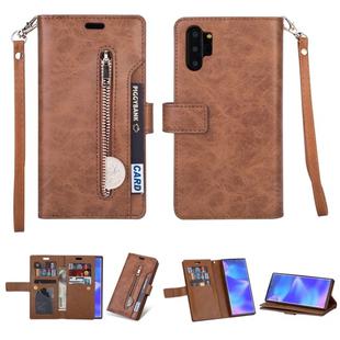 For Samsung Galaxy Note10+ Multifunctional Zipper Horizontal Flip Leather Case with Holder & Wallet & 9 Card Slots & Lanyard(Brown)
