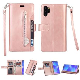 For Samsung Galaxy Note10+ Multifunctional Zipper Horizontal Flip Leather Case with Holder & Wallet & 9 Card Slots & Lanyard(Rose Gold)