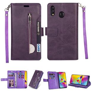 For Samsung Galaxy A20s Multifunctional Zipper Horizontal Flip Leather Case with Holder & Wallet & 9 Card Slots & Lanyard(Purple)