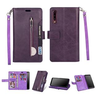 For Samsung Galaxy A70 Multifunctional Zipper Horizontal Flip Leather Case with Holder & Wallet & 9 Card Slots & Lanyard(Purple)