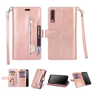 For Samsung Galaxy A70 Multifunctional Zipper Horizontal Flip Leather Case with Holder & Wallet & 9 Card Slots & Lanyard(Rose Gold)