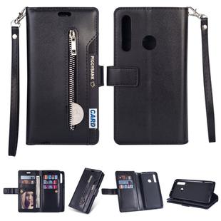 For Samsung Galaxy M30 / Galaxy A40s Multifunctional Zipper Horizontal Flip Leather Case with Holder & Wallet & 9 Card Slots & Lanyard(Black)