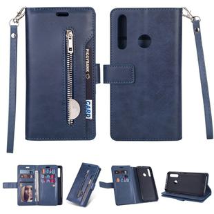 For Samsung Galaxy M30 / Galaxy A40s Multifunctional Zipper Horizontal Flip Leather Case with Holder & Wallet & 9 Card Slots & Lanyard(Blue)