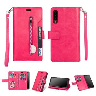 For Samsung Galaxy A50 / A50s / A30s Multifunctional Zipper Horizontal Flip Leather Case with Holder & Wallet & 9 Card Slots & Lanyard(Rose Red)