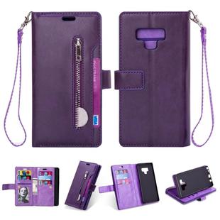 For Samsung Galaxy Note9 Multifunctional Zipper Horizontal Flip Leather Case with Holder & Wallet & 9 Card Slots & Lanyard(Purple)