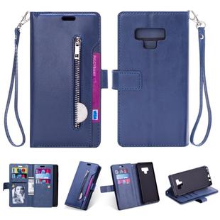 For Samsung Galaxy Note9 Multifunctional Zipper Horizontal Flip Leather Case with Holder & Wallet & 9 Card Slots & Lanyard(Blue)