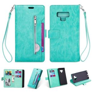 For Samsung Galaxy Note9 Multifunctional Zipper Horizontal Flip Leather Case with Holder & Wallet & 9 Card Slots & Lanyard(Mint Green)