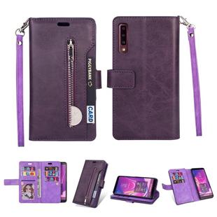 For Samsung Galaxy A7 (2018) Multifunctional Zipper Horizontal Flip Leather Case with Holder & Wallet & 9 Card Slots & Lanyard(Purple)