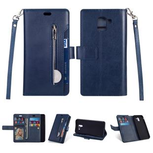 For Samsung Galaxy J6 (2018)  EU Version Multifunctional Zipper Horizontal Flip Leather Case with Holder & Wallet & 9 Card Slots & Lanyard(Blue)