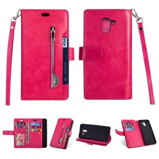 For Samsung Galaxy J6 (2018)  EU Version Multifunctional Zipper Horizontal Flip Leather Case with Holder & Wallet & 9 Card Slots & Lanyard(Rose Red)