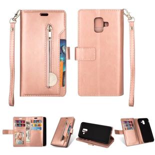 For Samsung Galaxy A6 (2018) Multifunctional Zipper Horizontal Flip Leather Case with Holder & Wallet & 9 Card Slots & Lanyard(Rose Gold)