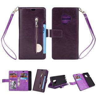 For Samsung Galaxy S9 Multifunctional Zipper Horizontal Flip Leather Case with Holder & Wallet & 9 Card Slots & Lanyard(Purple)