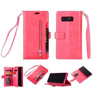 For Samsung Galaxy Note8 Multifunctional Zipper Horizontal Flip Leather Case with Holder & Wallet & 9 Card Slots & Lanyard(Rose Red)
