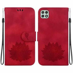 For Samsung Galaxy A22 5G Lotus Embossed Leather Phone Case(Red)