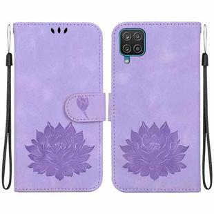 For Samsung Galaxy A12 5G Lotus Embossed Leather Phone Case(Purple)