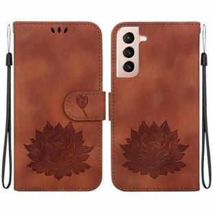 For Samsung Galaxy S21 5G Lotus Embossed Leather Phone Case(Brown)