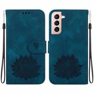 For Samsung Galaxy S21 5G Lotus Embossed Leather Phone Case(Dark Blue)