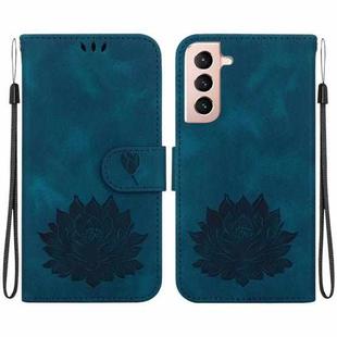 For Samsung Galaxy S21+ 5G Lotus Embossed Leather Phone Case(Dark Blue)